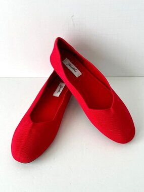 Genshuo Red Fabric Slip-on Flats, Cushioned Insoles, Size 9.5, New
